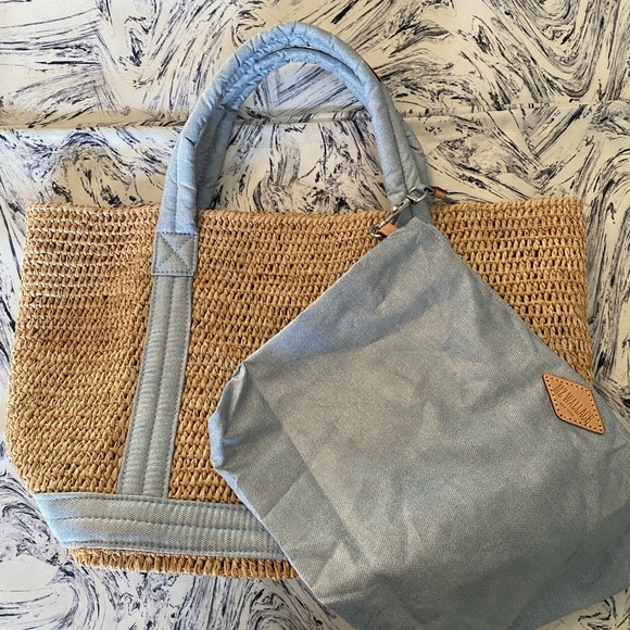 EUC MZ Wallace Small Raffia Tote in Chambray - Picture 3 of 3